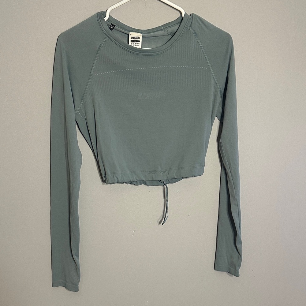 Gymshark Women's Green Long Sleeve cinched Crop Top